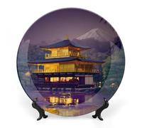 Tempio giapponese al crepuscolo con il Monte Fuji stampato Bone China Piatto decorativo in ceramica con espositore per la decorazione della parete domestica, Stile:, 10inch