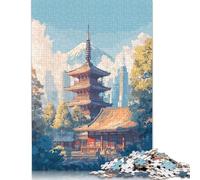 Tempio giapponese con il Monte Fuji come sfondo. Puzzle per adulti, 1000 pezzi. Regali per adolescenti. 38 x 26 cm.