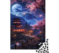 Tempio Giapponese Puzzle 1000 Pezzi Carta per Adulti Notte di Ciliegio Migliora Concentrazione Momento Famiglia Relax Arredo Casa 52x38cm/1000pcs