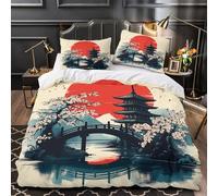 Tempio giapponese Set Di Copripiumino Biancheria da letto morbida stampa 3D con federe per cuscini Progettazione architettonica fantasy copripiumino for ragazzi e adulti Double（200x200cm）