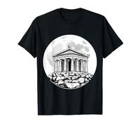 Tempio Greco Antico Luna Piena architettura Classica Design Maglietta
