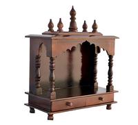 Tempio per la casa in legno splendidamente realizzato (45 × 22 × 55 cm) con pannelli intagliati, ripiano interno e cassetto portaoggetti perfetto per pooja quotidiano e piccoli santuari domestici
