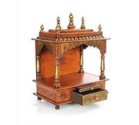 Tempio per la casa in legno splendidamente realizzato (45 × 30 × 61 cm) con pannelli intagliati, ripiano interno e cassetto portaoggetti - perfetto per pooja quotidiano e piccoli santuari domestici