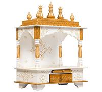 Tempio per la casa in legno splendidamente realizzato (45 × 30 × 61 cm) con pannelli intagliati, ripiano interno e cassetto portaoggetti - perfetto per pooja quotidiano e piccoli santuari domestici