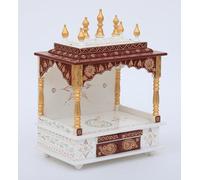 Tempio per la casa in legno splendidamente realizzato (45 × 30 × 61 cm) con pannelli intagliati, ripiano interno e cassetto portaoggetti, perfetto per pooja quotidiano e piccoli santuari domestici