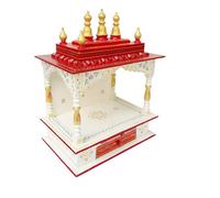 Tempio per la casa in legno splendidamente realizzato (45 × 30 × 61 cm) con pannelli intagliati, ripiano interno e cassetto portaoggetti, perfetto per pooja quotidiano e piccoli santuari domestici