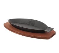 TEMPNAP Padella per Pesce Comoda da Pulire Antiaderente in Ferro Nero Manico in Legno Forma a Pesce Resistente e Riutilizzabile per Indoor e Buffet