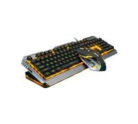 TEMPNAP Set Tastiera Meccanica da Gioco Cablata Retroilluminazione LED Gialla e Mouse Ergonomico Nero in Plastica Tasti Flottanti e Funzioni Multimediali Fn+