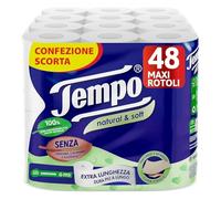 Tempo Carta Igienica Natural & Soft, 4 Veli, 48 Maxi Rotoli | 4 Veli, Morbida e Resistente, 100% Fibre Biodegradabili, Senza Profumo o Allergeni