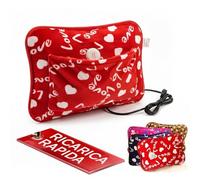 TEMPO DI SALDI Borsa Acqua Calda Elettrica 27x20 cm con rivestimento Peluche Ricaricabile in 10 Minuti, Scaldamani Elettrico con Tasche, Scaldino Pancia, Boule Acqua Calda Elettrica