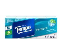 Tempo Fazzoletti Tascabili Protect, 1 confezione da 10 pacchetti da 9 fazzoletti, 4 veli