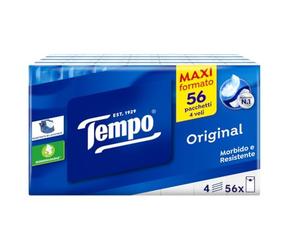 Tempo Pacchetti di Fazzoletti di Carta Tascabili Classic, 56 Pacchetti da 9 Fazzolettini Monouso, 4 Veli, Resistente in Lavatrice