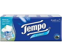 Tempo Fazzoletti Tascabili Protect, 1 confezione da 10 pacchetti da 9 fazzoletti, 4 veli