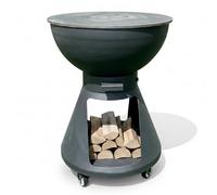 Tempo Style - Barbecue a Legna e Carbone Yucatán | BBQ Tondo in Acciaio Corten da Esterno & da Giardino con Griglia di cottura in Acciaio Inox 316 sp.1cm, Portatile con Ruote (Antracite)