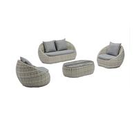 TEMPO STYLE - Salottino Lounge in polyrattan SANTORINI grigio-mélange | Lounge da giardino con divano, tavolo, 2 poltrone e cuscini | Set di mobili da giardino da 4 persone