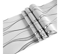 Temporary Wallpaper - 3D Glitter Wave Stripe Design, Textured Embossed Wall Covering, Self Adhesive Non Woven Decorative Wall Paper With Curved Pattern Finish Stylish Interior Sheet | Apartments