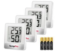 TempPro TP49 4 Pezzi Mini Igrometro Termometro Digitale, Interno per Casa | Monitor di Temperatura e Umidità per Ambienti, con Livello di Comfort, per l'ufficio a casa, Precedentemente ThermoPro