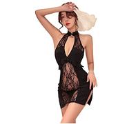 Temptshow Camicia da notte sexy da donna in seta di ghiaccio con anime giapponese (nera), Taglia unica