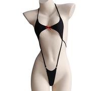 Temptshow Costume da donna cosplay giapponese anime carino intimo aderente Halloween scavato fuori tuta seta ghiaccio ultra sottile bikini (nero), Taglia unica