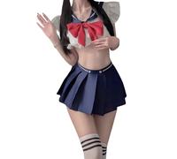 Temptshow Costume da marinaio anime giapponese JK studentessa studentessa gonna a pieghe lingerie (blu bianco)