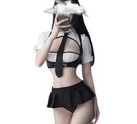 Temptshow Costume da segretaria femminile per cosplay, insegnante, abbigliamento professionale per camera da letto, biancheria intima (bianco e nero3)
