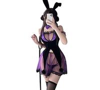 Temptshow Pigiama intero da donna, sexy, per cosplay cheongsam e ballerina, in velluto, colore viola