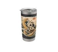 Tempura Chef, gatto che cavalca le onde del mare, arte giapponese Ukiyo-e Kanji Bicchiere termico in acciaio inox doppia parete