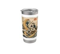 Tempura Chef, gatto che cavalca le onde del mare, arte giapponese Ukiyo-e Kanji Bicchiere termico in acciaio inox doppia parete