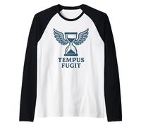 Tempus Fugit - Clessidra a Forma di Ali con Frase Latina Maglia con Maniche Raglan