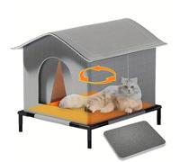 TEMU 1 Cuccia da esterno per con ripiano e cuscini utilizzabili su entrambi i lati, isolamento in foglio in tutto il corpo, per per tutte per più gattini, scaldacuccia per senza fissa dimora