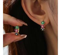 TEMU 1 di Eleganti Orecchini ad Anello in Rame con Zirconia e Intarsiati Multicolore, Squisiti e Compatti, Adatti per Feste di Banchetto da Donna, Appuntamenti di o Come Regalo per le Sorelle