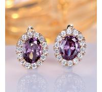 TEMU 1 di Orecchini a con Pietra Viola Taglio Ovale Oro Lusso, Zirconia , Orecchini Sovrapponibili, Regalo per San Valentino o Halloween