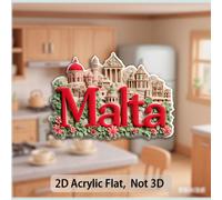 TEMU 1 pezzo di un magnete piatto 2D realizzato in acrilico e gomma, con scritte festive stile maltese con un tocco medievale - Ha un tocco di morbidezza e una architettonica, per chi ama viaggiare