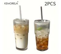 TEMU 1 pz/2 pz, KEMORELA bicchiere in vetro da 20 oz con e cannuccia in vetro, resistente, riutilizzabile, lavabile in lavastoviglie. per caffè freddo, , cocktail e a casa, o in viaggio.