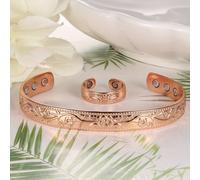 TEMU 1 Set Bracciale in Rame da Donna, Braccialetti e Anelli Magnetici da Donna, Bracciale a in Rame con Magneti, Braccialetti Regalo di Gioielli con Design Vintage Regolabile