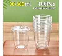 TEMU 100pcs 50Bicchieri+10Coperchi in Plastica per Caffè con Tappo, Monousso PET Ideali Per Iced Coffee Smoothie Bevande Fredde Negozi di Drink e Party (Trasparenti, 12z/14zzl)