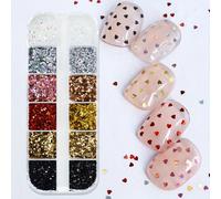 TEMU 12 Griglie 1MM Laser Piccolo Cuore a Forma di per Unghie, Mini Paillettes Kawaii a Forma di Cuore e Stella, Charm per Design Unghie
