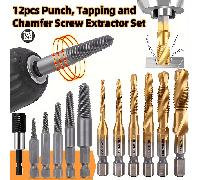 TEMU 12 Pezzi - Set di Punte da Trapano e Maschiature Rivestite, Misure Metriche M3-M10, Codolo Esagonale 1/4", Materiale, Kit Estrattore Viti per Foratura e Maschiatura Efficiente