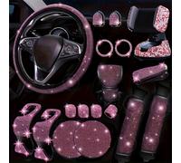 TEMU 18 Pezzi Set Accessori Lusso per Auto - Coprivolante, Porta Cellulare, Copri Bracciolo, Coprigear, Ganci e Sottobicchieri Lucidi per Auto da Donna