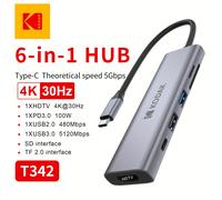 TEMU 1pz Adattatore Kodak USB-C a HDTV compatibile PD multi-splitter 6 in 1, 4K, , USB 3.0 T342, TF, SD, Convertitore Multi per MacBook