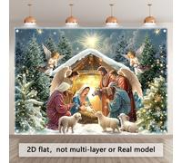 TEMU 1pz Grande Arazzo Sfondo Presepe - Multi-Dimensioni (84"x60"/96"x72"/120"x240"/150"x240") Resistente Decorazione Murale Natalizia con Maria, , Gesù, Angeli e - Decorazioni per Presepe all'