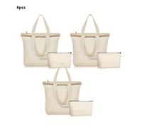 TEMU 2/6/12/20pcs Borse Tote con Chiusura a Cerniera - Beige Chiaro Borse Riutilizzabili per e il Trucco, Borse Casual Senza per Donne, , Spiaggia, Fai da Te (Manici Resistenti, Capienti), Borse
