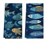 TEMU 2 Pezze da Cucina 18x26 Pollici, Motivo Pesce, a e Righe in Microfibra Assorbente, Ideali per Cucinare, Pulire il Bagno, Decorazioni per Feste o Attività all', Essenziali per la Casa