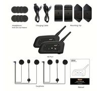 TEMU 2 pezzi EJEAS V6 PRO+ Cuffie Intercomunicatore per Moto Senza con MP3 e Comunizzatore Wireless da per 6 Nuovo di Zecca, Interfaccia Tipo-C Disponibile in Giornate Piovose Impermeabile IP67