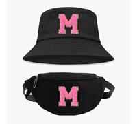 TEMU 2 Set Moda 26 Lettere Cappello da Pescatore e Marsupio con , Cappello Parasole Versatile da Indossare e Set Borsa Portatile , per l'Abbigliamento all' per le Quattro , Come Regalo