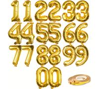 TEMU 20 pezzi di palloncini numerici dorati da 16" (2 set da 0-9) con 2 nastri - Decorazioni da appendere in Mylar di alluminio per lauree, compleanni, Natale e feste di Capodanno