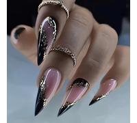 TEMU 24 pezzi di linee in metallo, francese flash , a forma di mandorla facile e , e versatile, patch per unghie must-have per la stagione della laurea