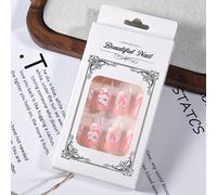 TEMU 24 Pezzi Unghie Finte Sanrio Quadrate Medie, Eleganti Unghie Press-On con Punta Francese Rosa e e Accessori a , Unghie Finte Dolci per Donne, una Colla Gel e una Lima per Unghie