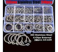 TEMU 240 pezzi di 15 tipi di kit di anelli di fissaggio esterni a morsetto a C, set di classificazione albero a spirale in acciaio inossidabile 304, set M3-M20