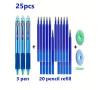 TEMU 25 Pezzi Set - Penne Gel Cancellabili, 0.5mm a Scomparsa con Blu, Ideali per Scuola e Ufficio. Scrittura e Asciugatura Rapida (3 Penne + 20 Ricariche + 2 Gomme)